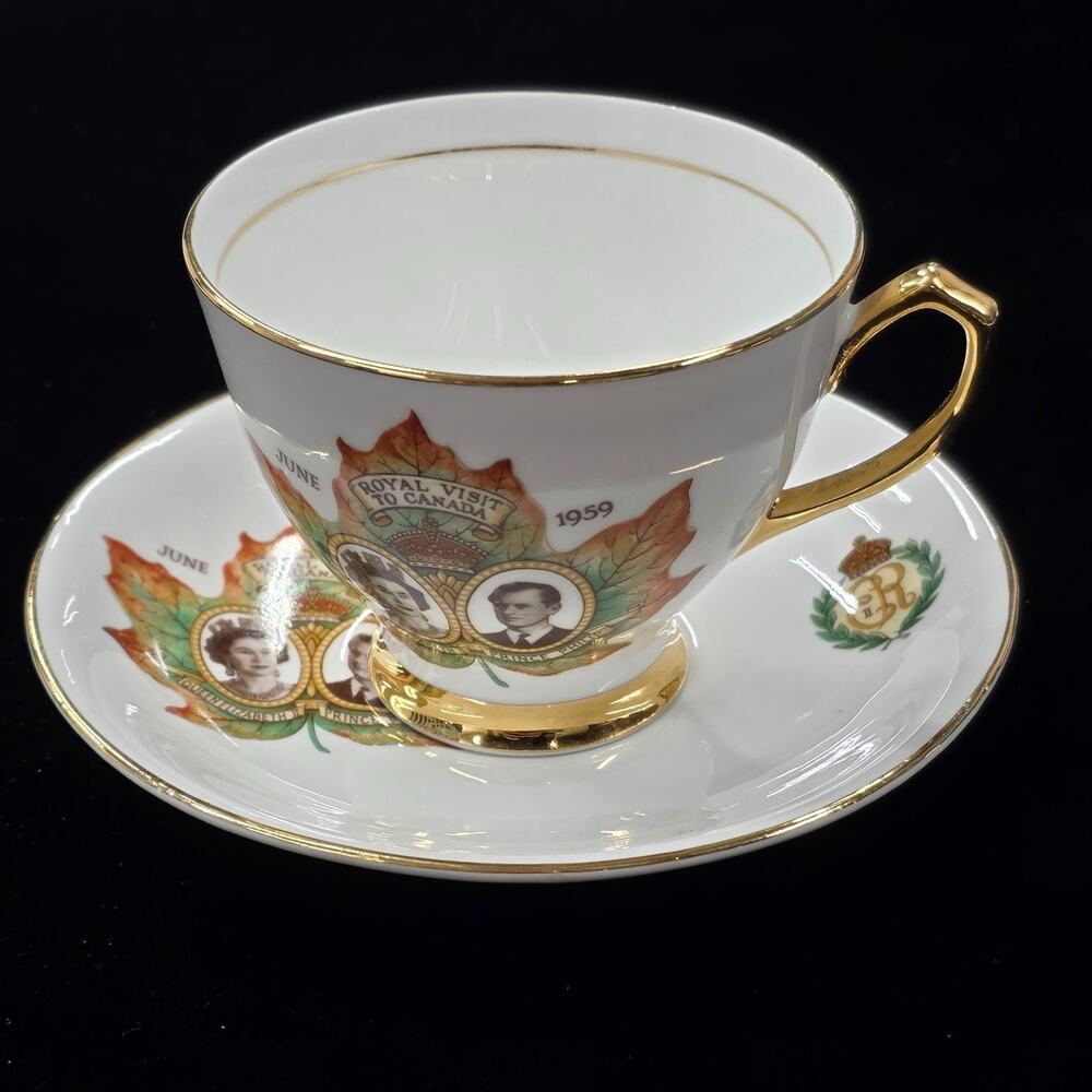 COLCLOUGH Queen Elizabeth Prince Philip Tea Cup & Saucer 1959 Visit to Canada